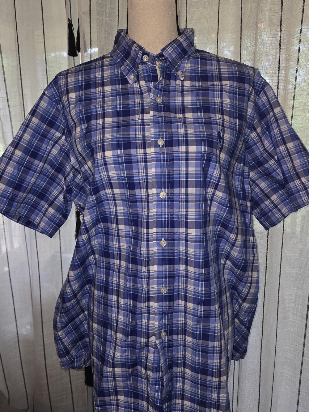 Ralph Lauren Navy & White Plaid Short-Sleeve Button-Down Shirt